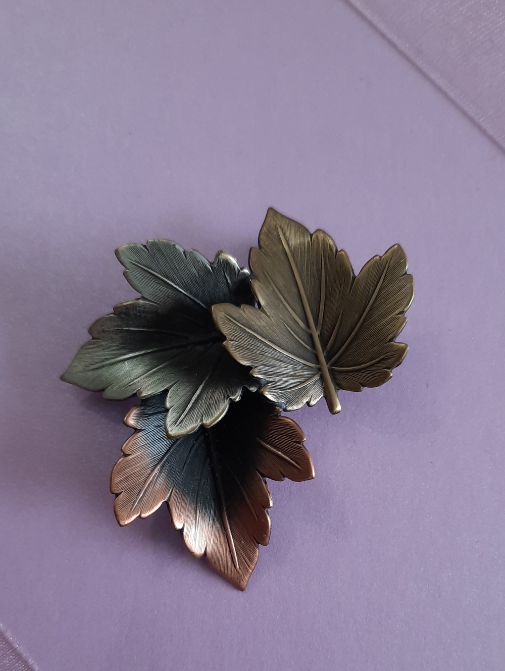 Maple Leaf Brooch In Tones Of Silver, Gold And Copper